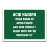 ACID HAZARD WEAR GOOGLES AVOID FUMES SIGN