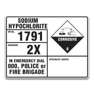 SODIUM HYPOCHLORITE SIGNS AND LABELS
